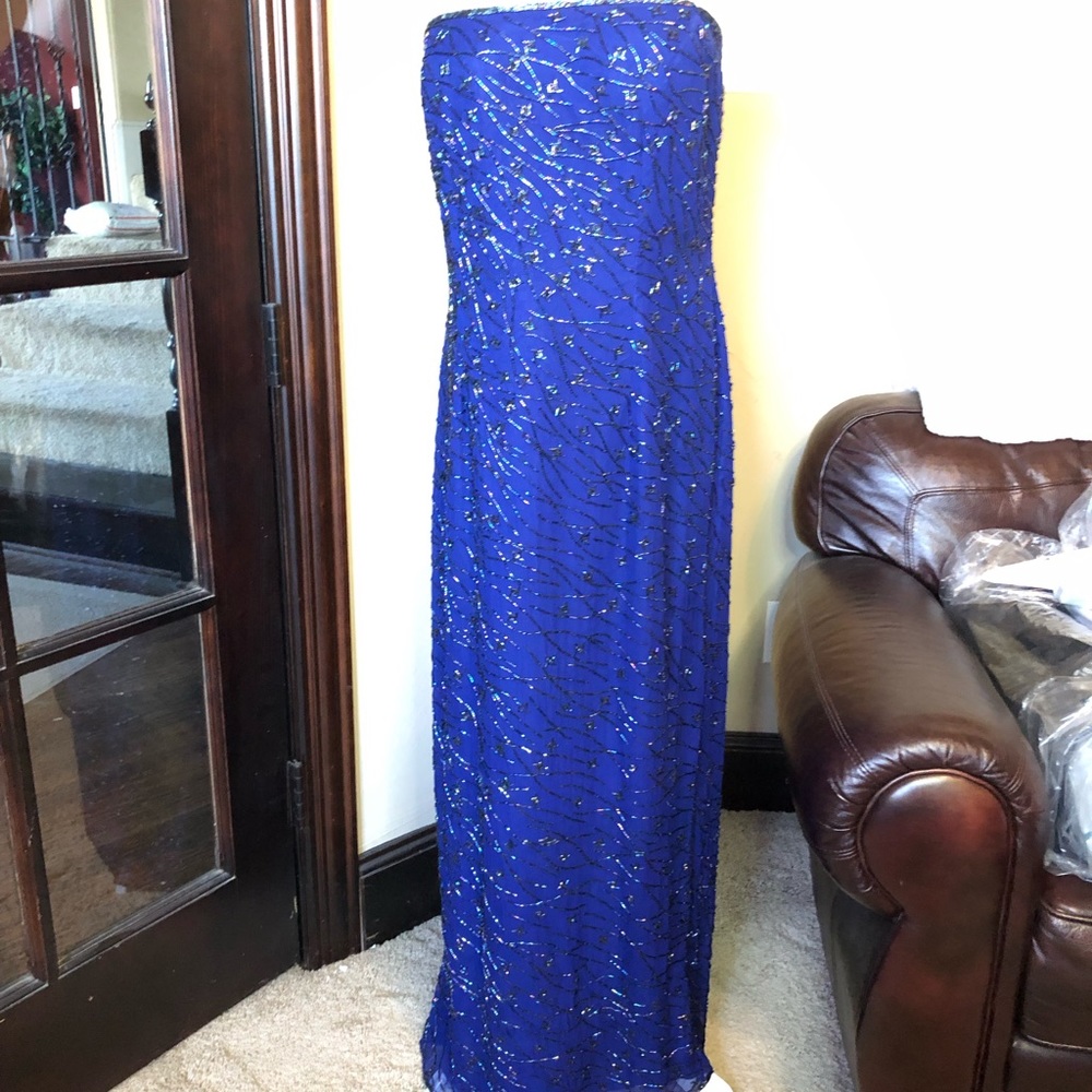 Royal Blue Beaded Strapless Gown